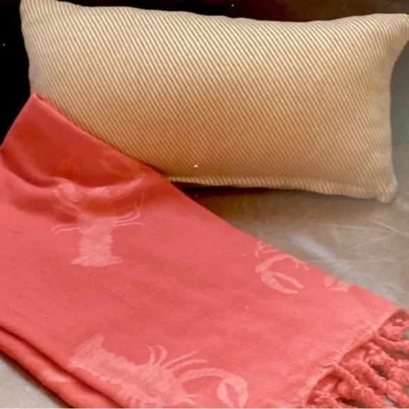 Lobster Louie SET Organic Cotton Blanket Towel 2 Sided + Nap Pillow Cover 🦞 Red - Picture 14 of 14